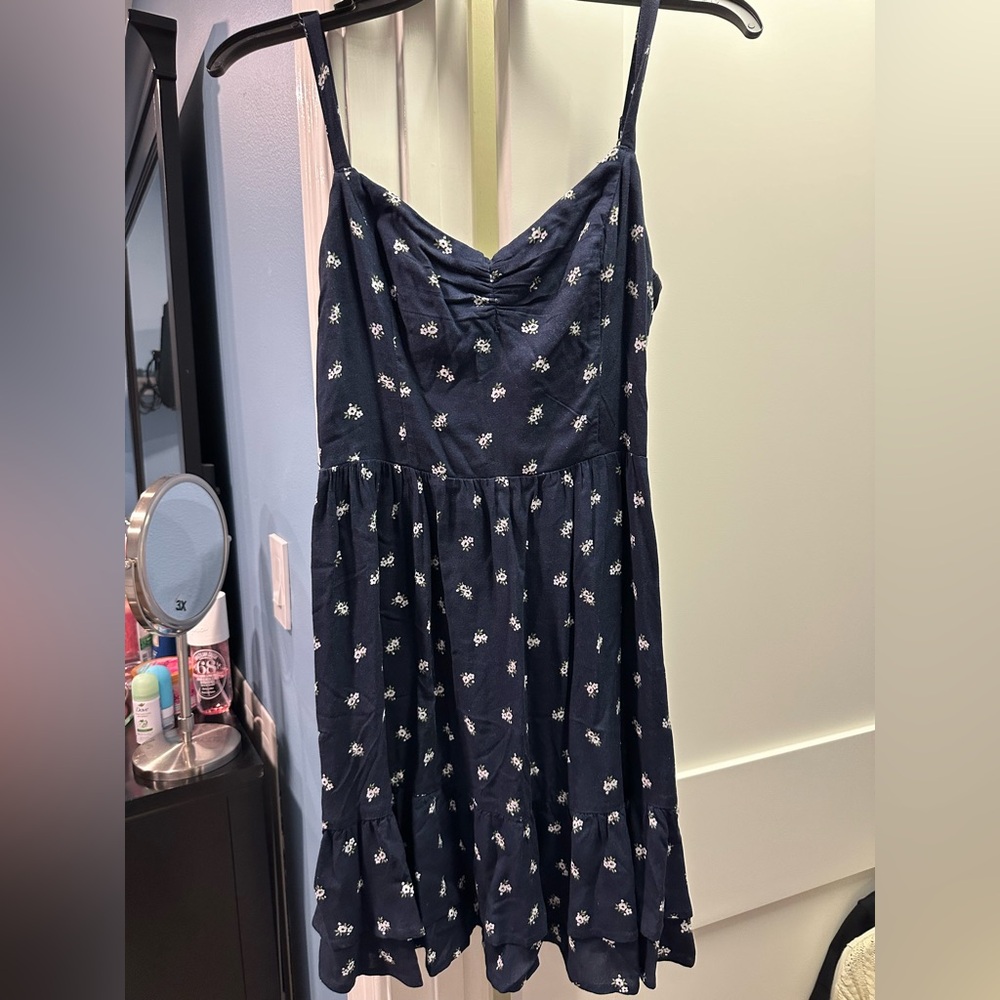 Navy blue white flower mini dress
